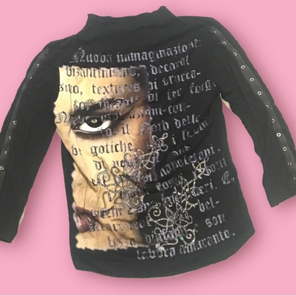 Les possedes face /word graphic glitter French vintage top w snap sleeves - Picture 2 of 11